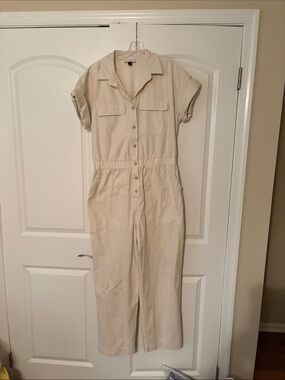 Universal Thread Light Beige Short-Sleeve Utility Jumpsuit